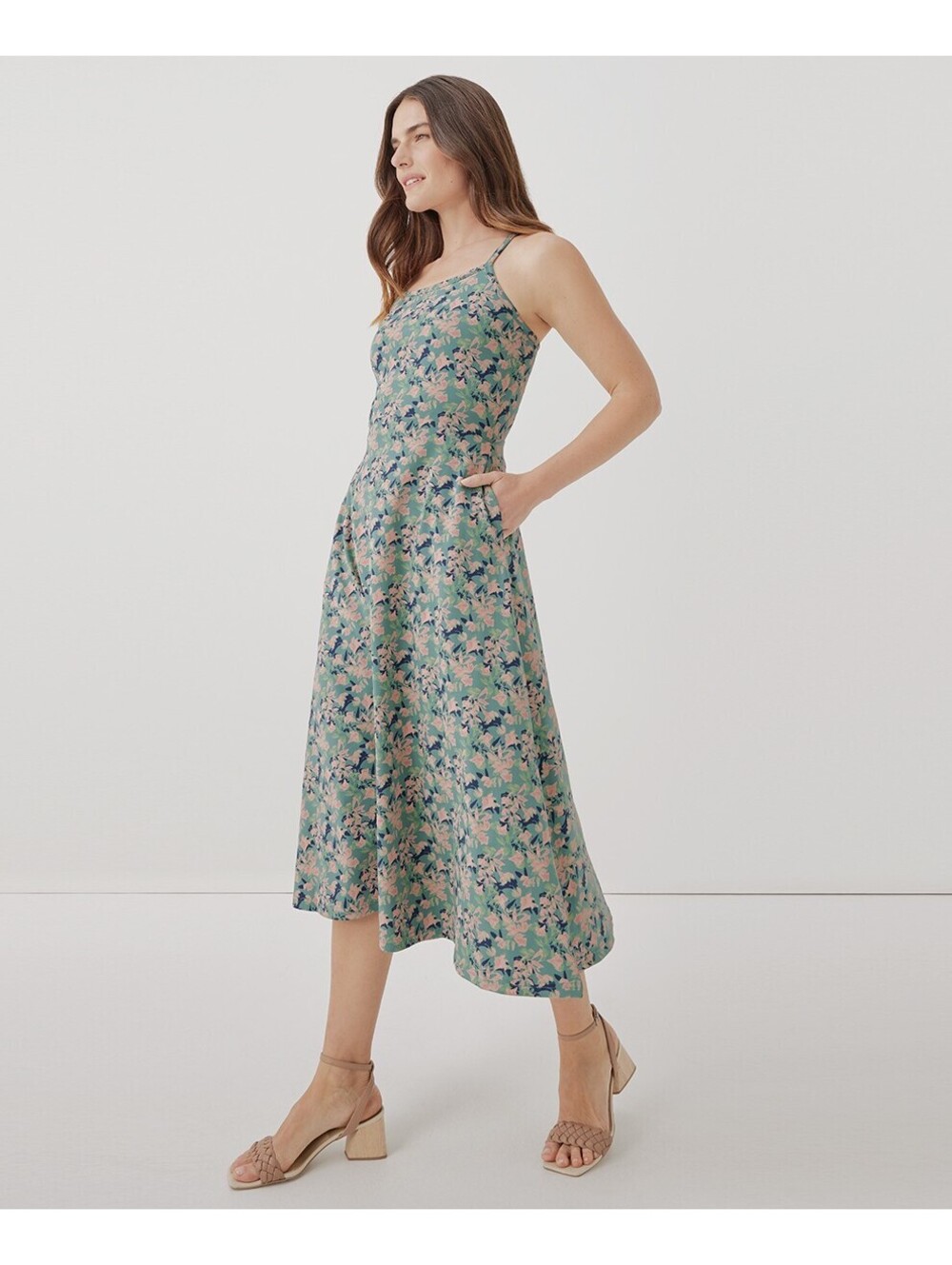 Pact Women's Fit & Flare Midi Dress Shadow Floral Spruce